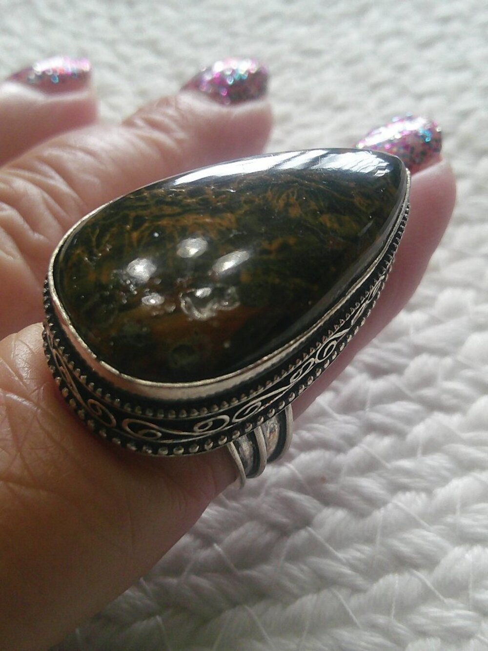 Natural OCEAN JASPER Handmade Sterling 925 Ring Size 9.25 #315F